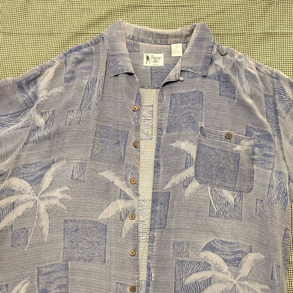Vintage Blue Palm Tree Button Up Shirt Size XL